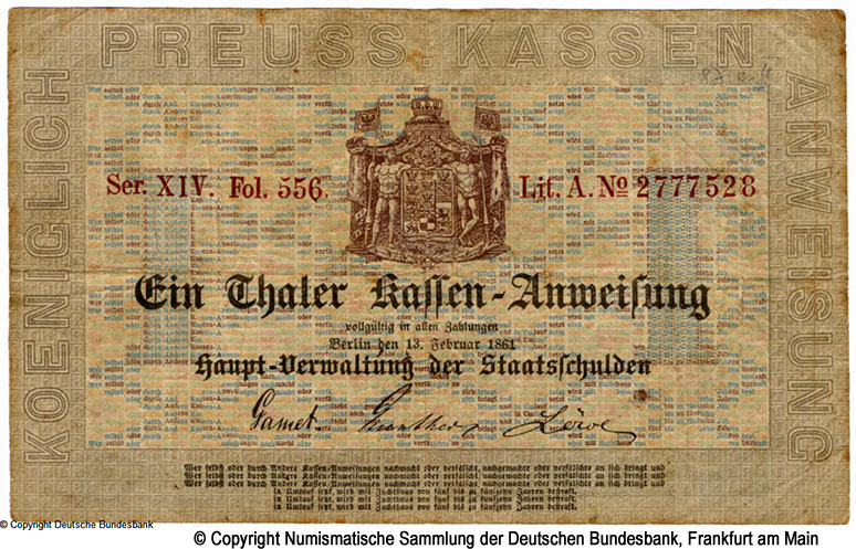 Hauptverwaltung der Staatsschulden. 1 Thaler 1861