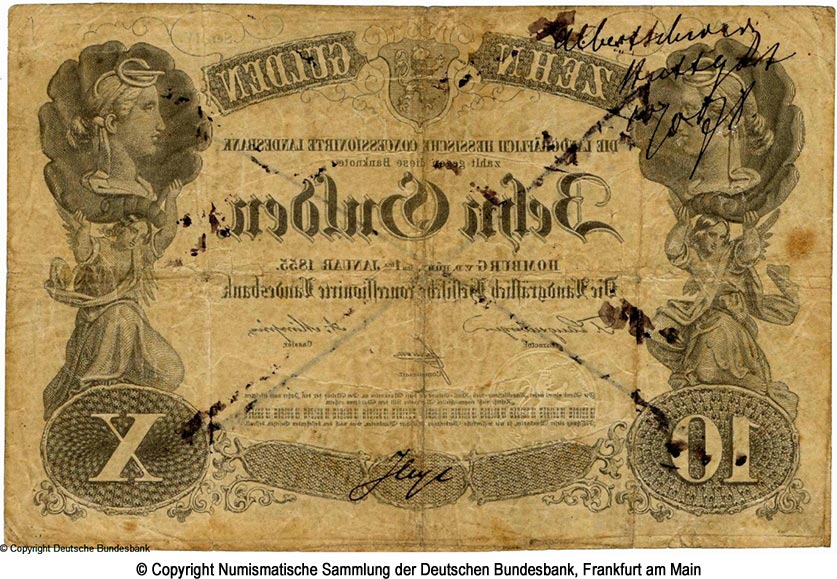 Landgräflich Hessische Concessionaire Landesbank 10 Gulden 1855