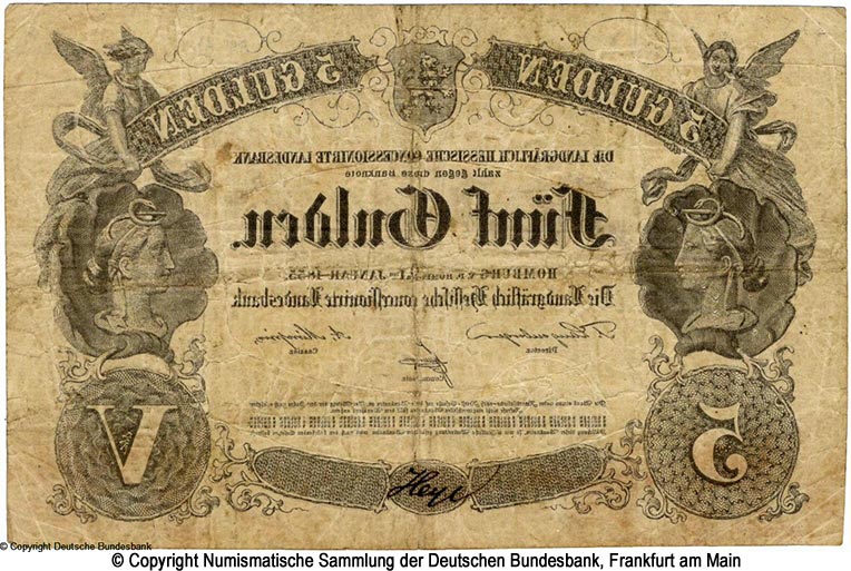 Landgräflich Hessische Concessionaire Landesbank 5 Gulden 1855