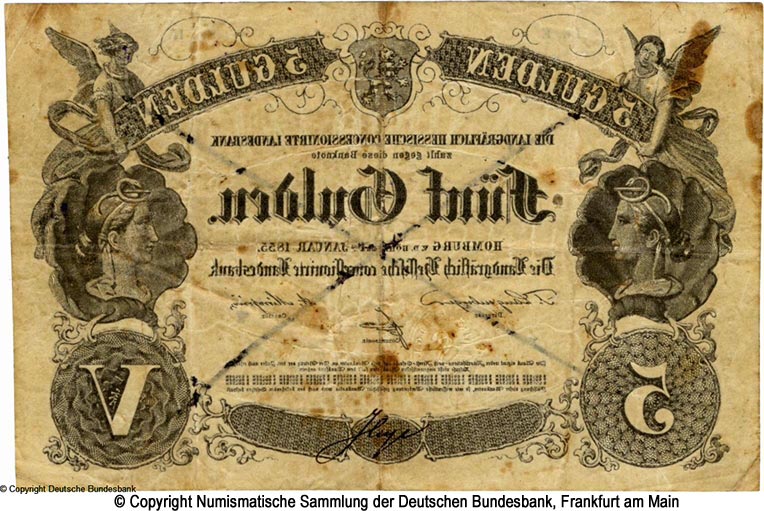 Landgräflich Hessische Concessionaire Landesbank 5 Gulden 1855