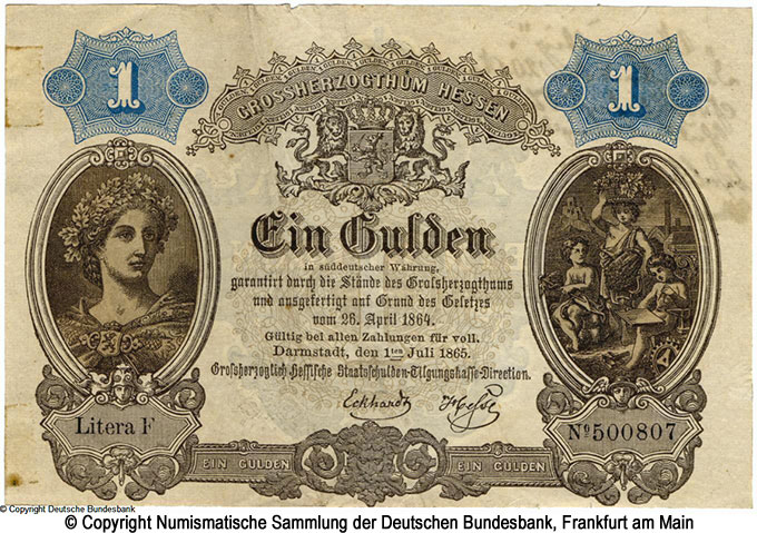 Großherzogliche Hessische Staatsschulden-Tilgungskasse 1 Gulden 1865