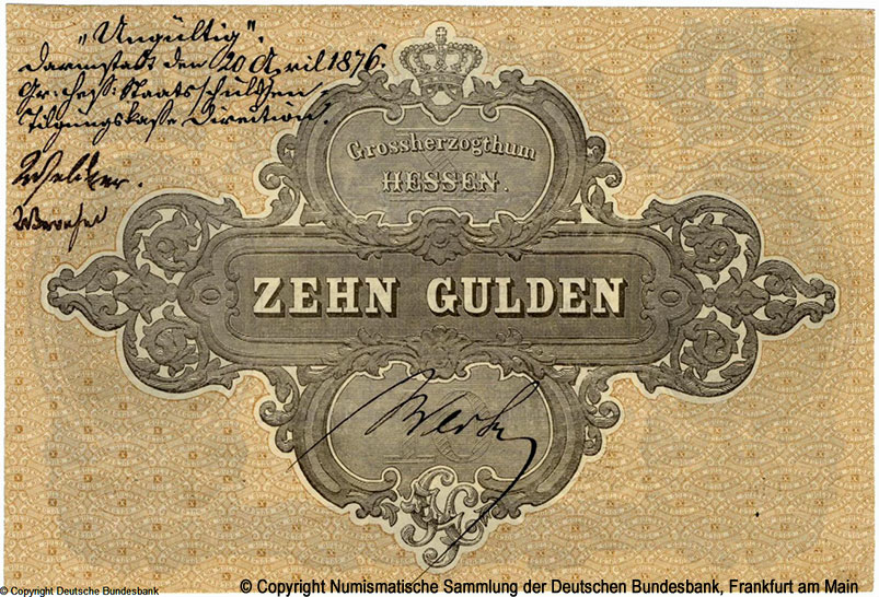 Großherzogliche Hessische Staatsschulden-Tilgungskasse 10 Gulden 1865