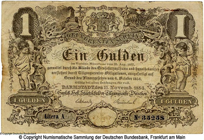 Großherzogliche Hessische Staatsschulden-Tilgungskasse 1 Gulden 1854