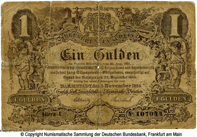 Großherzogliche Hessische Staatsschulden-Tilgungskasse 1 Thaler. 1855.