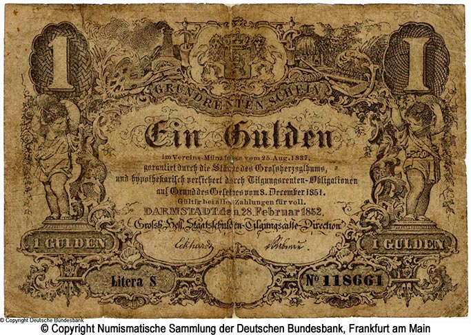Großherzogliche Hessische Staatsschulden-Tilgungskasse 1 Gulden 1852