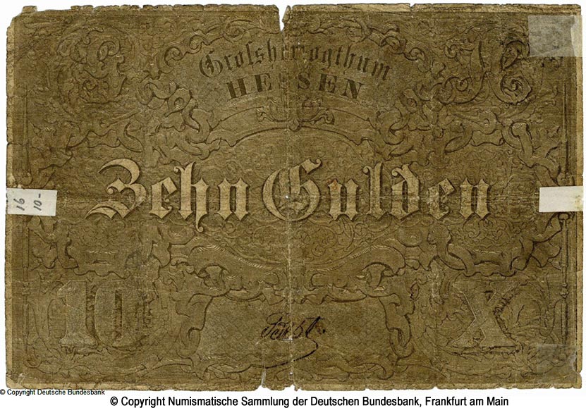 Großherzogliche Hessische Staatsschulden-Tilgungskasse 10 Gulden 1854