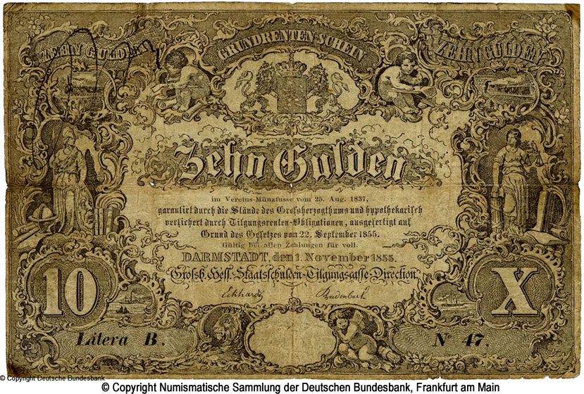 Großherzogliche Hessische Staatsschulden-Tilgungskasse 10 Thaler. 1855.