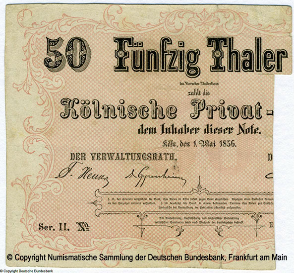 Kölnische Privat-Bank 50 Thaler 1856
