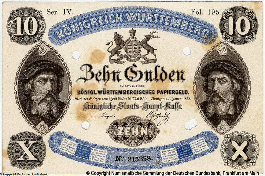 Finanzministerium / Königliche Staats-Haupt-Kasse 10 Gulden 1858
