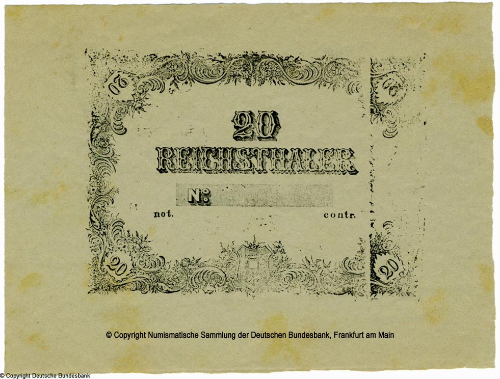 Sr. Königlichen Majestät Ministerium für die Herzogtümer Holstein und Lauenburg, Statthalterschaft der Herzogtümer 20 Reichsthaler 1854