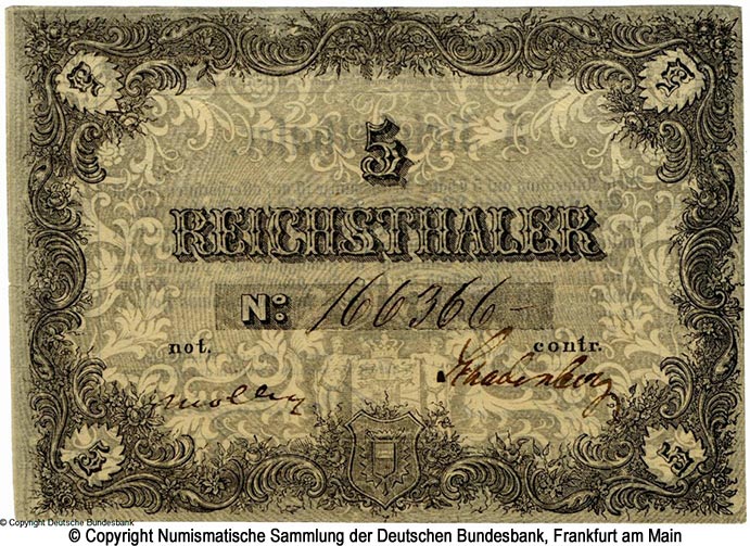 Sr. Königlichen Majestät Ministerium für die Herzogtümer Holstein und Lauenburg, Statthalterschaft der Herzogtümer 5 Reichsthaler 1854