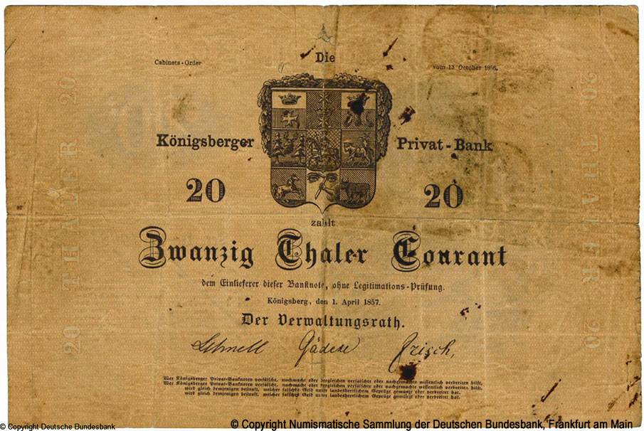 Königsberger Privatbank 20 Thaler Courant 1857