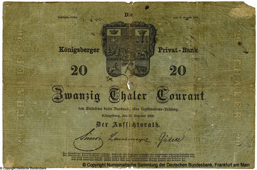 Königsberger Privat-Bank 20 Thaler Courant 1866