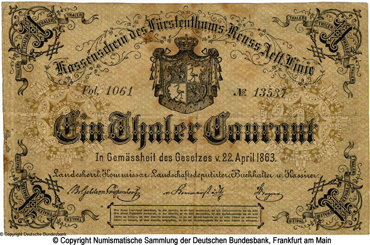 Landesregierung zu Greiz 1 Thaler 1863