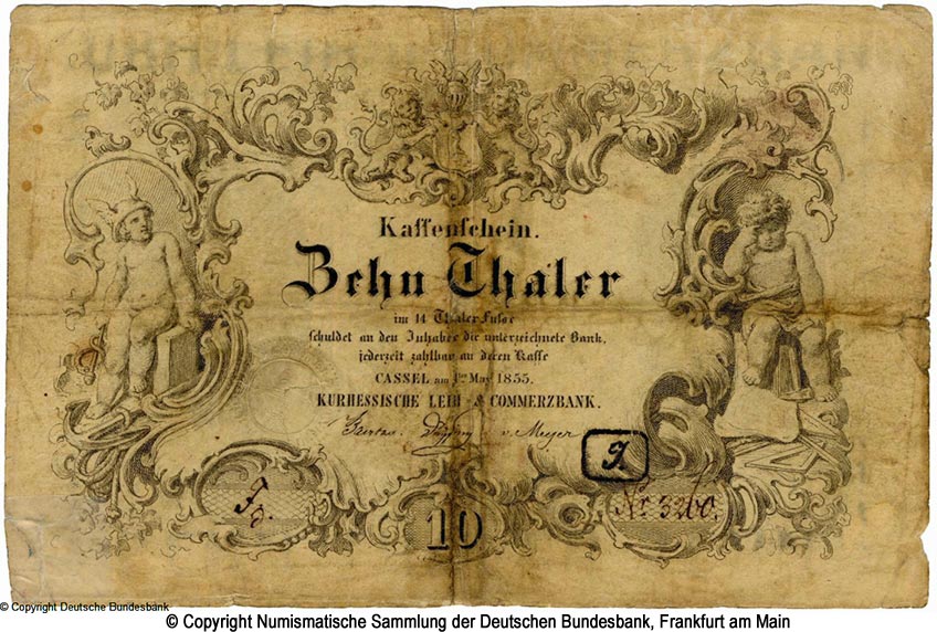Kurhessische Leich und Commerzbank, Kassel 10 Thaler 1855