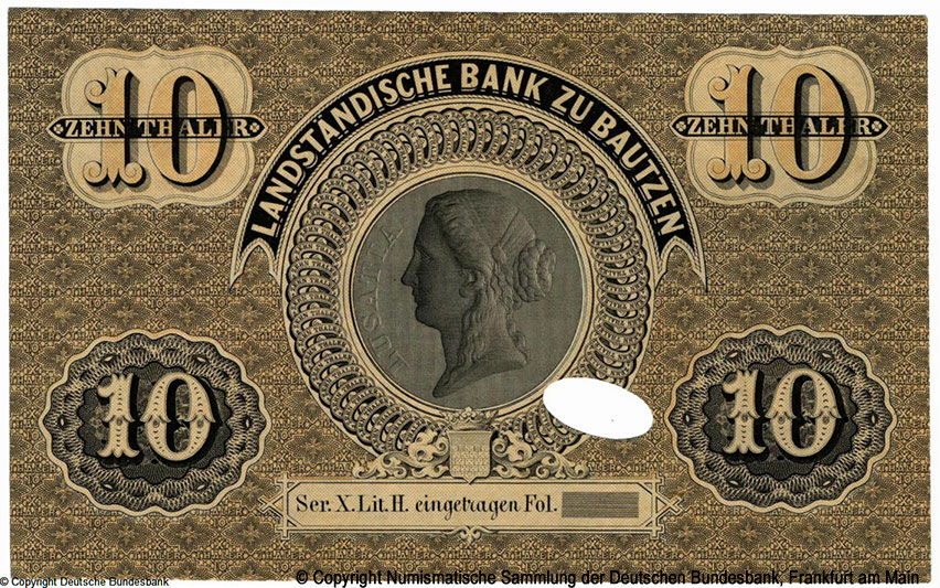 Landständische Bank des Königlich Sächsischen Markgraftums Oberlausitz, Bautzen 10 Thaler 1863