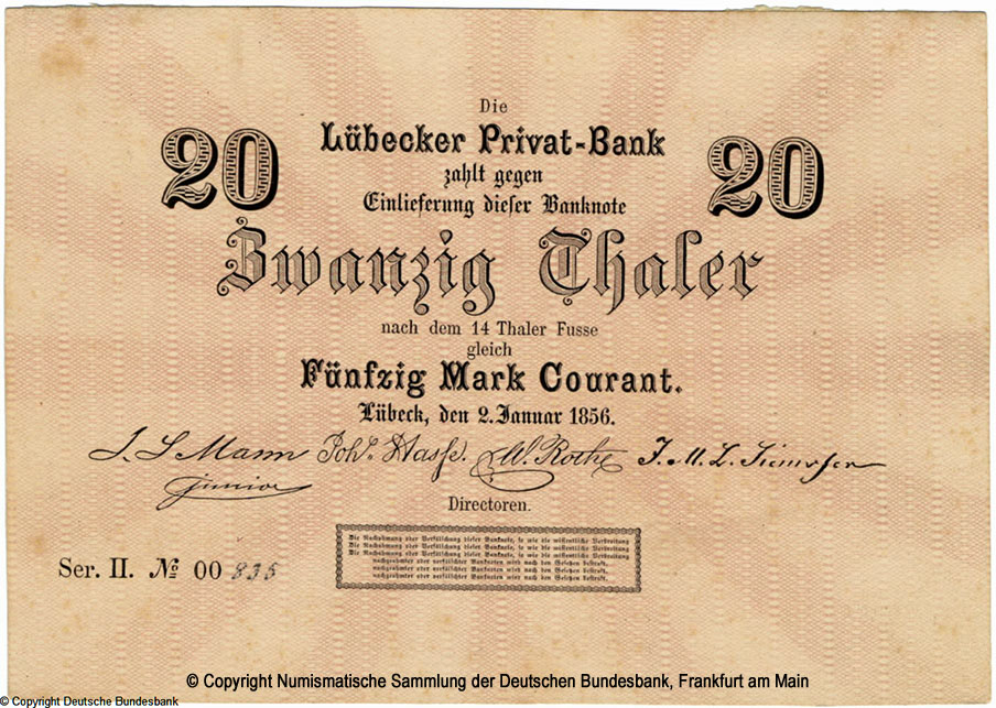 Lübecker Privat-Bank. 20 Thaler 1855