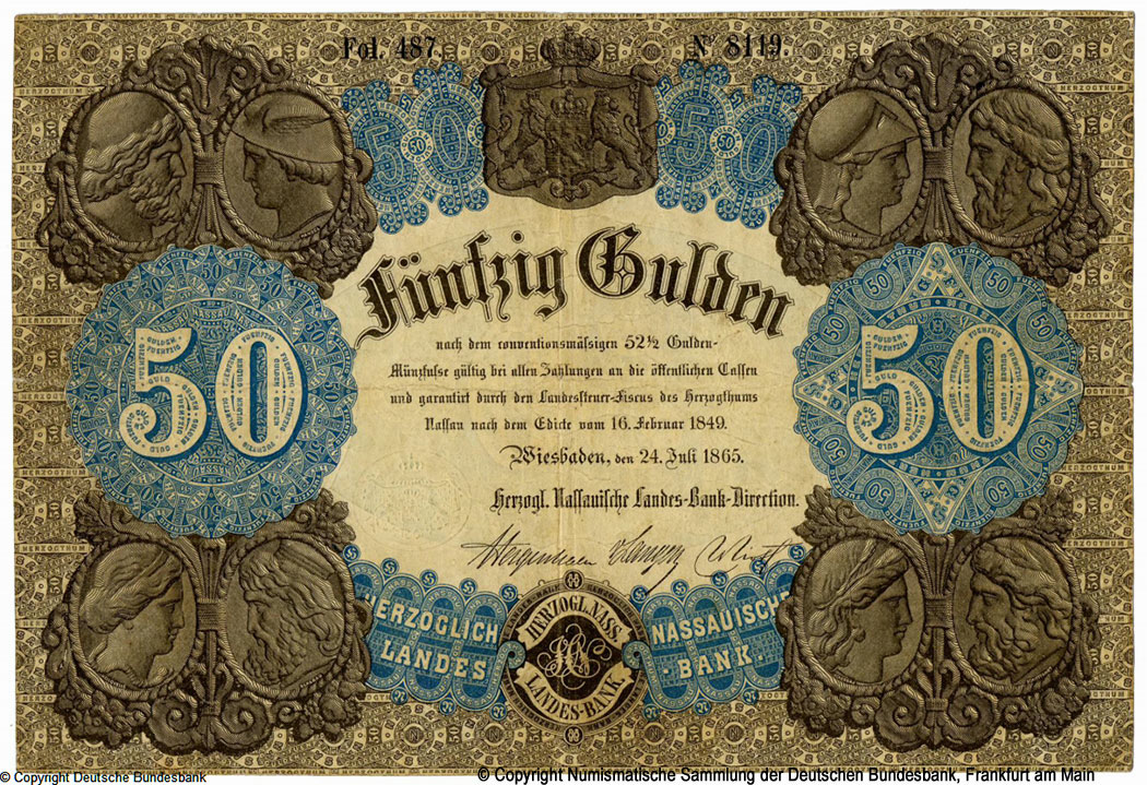 Nassauische Landesbank, Wiesbaden 50 Gulden 1865