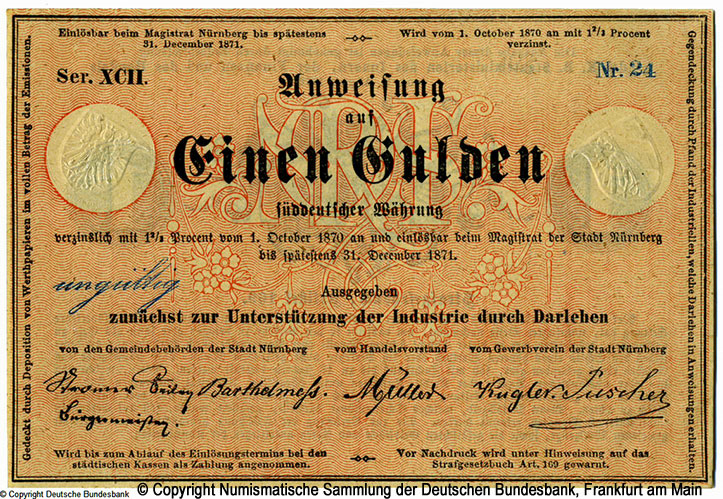 Gemeindebehörden, Handelsvorstand und Gewerbeverein der Stadt Nürnberg 1 Gulden 1871