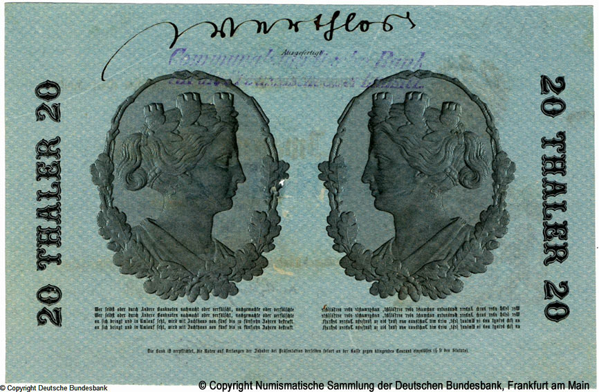 Kommunalständische Bank für die preußische Oberlausiz 20 Thaler. 1866.