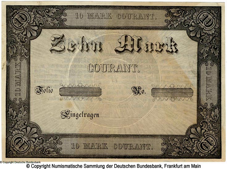 Oberste Civilbehörde für Holstein 10 Mark Courant 1851