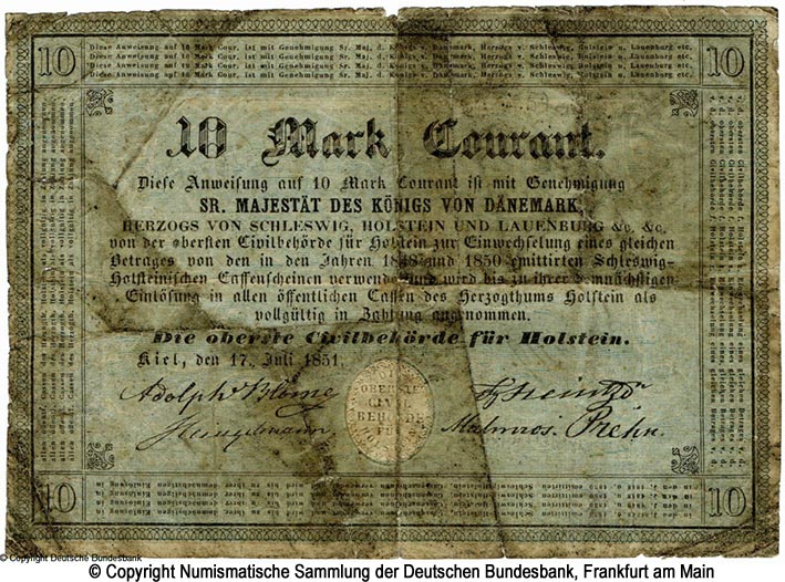 Oberste Civilbehörde für Holstein 10 Mark 1851