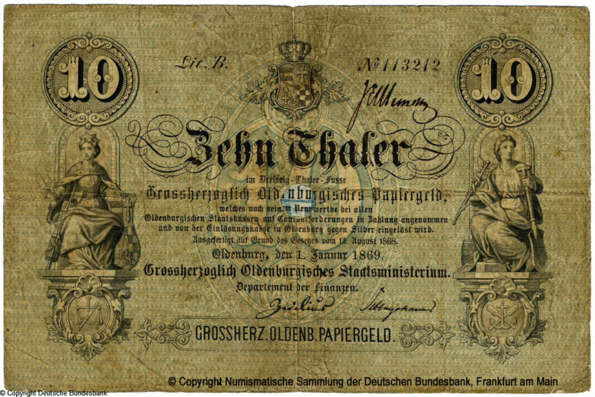 Grossherzoglich Oldenburgisches Staatsministerium 10 Thaler 1869