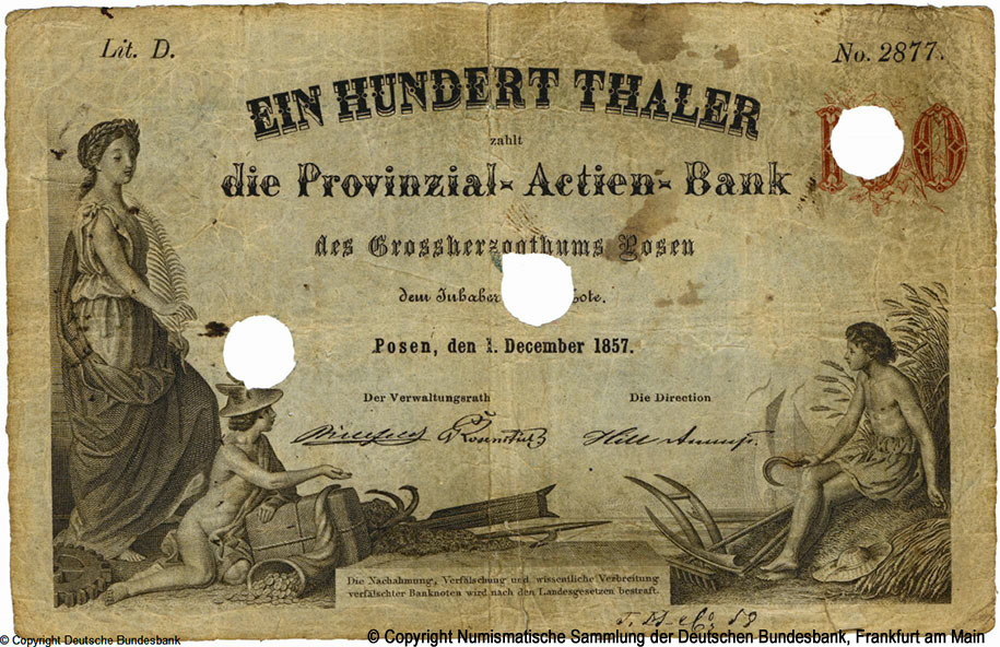 Provinzial-Actien Bank des Großherzogtums Posen 100 Thaler 1857