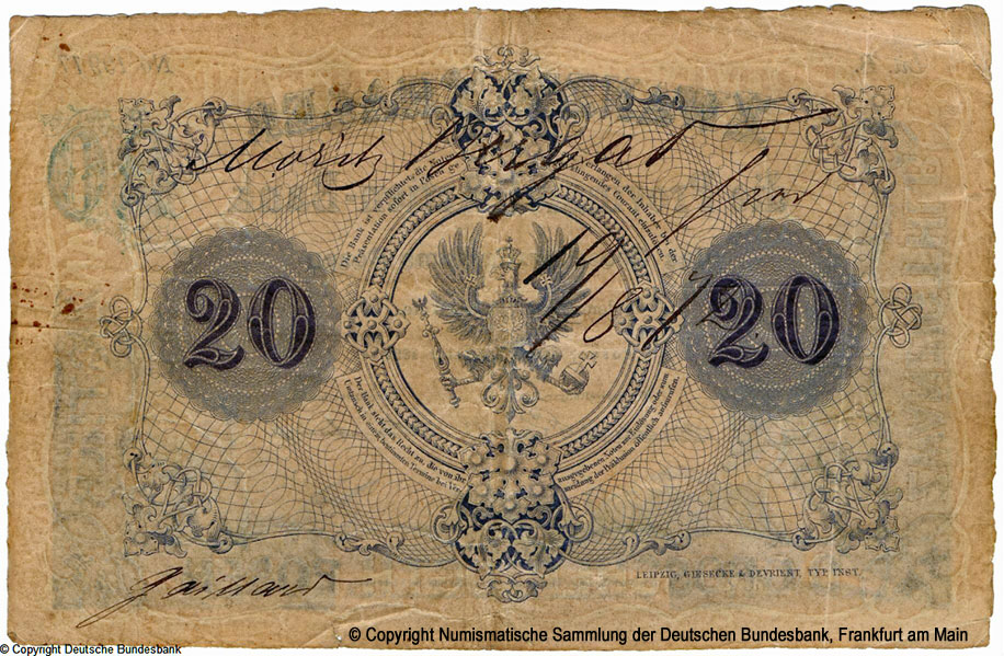 Provinzial-Actien Bank des Großherzogtums Posen 20 Thaler 1857