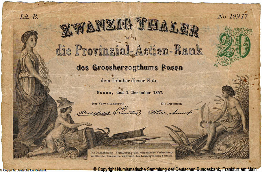 Provinzial-Actien Bank des Großherzogtums Posen 20 Thaler 1857