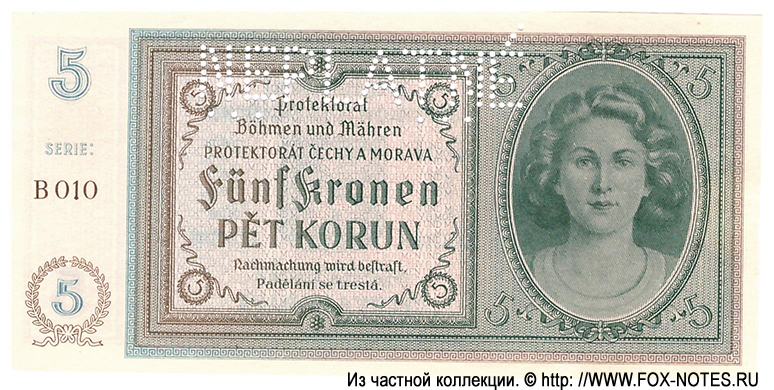 Protektorat Böhmen und Mähren 5 Kronen 1940