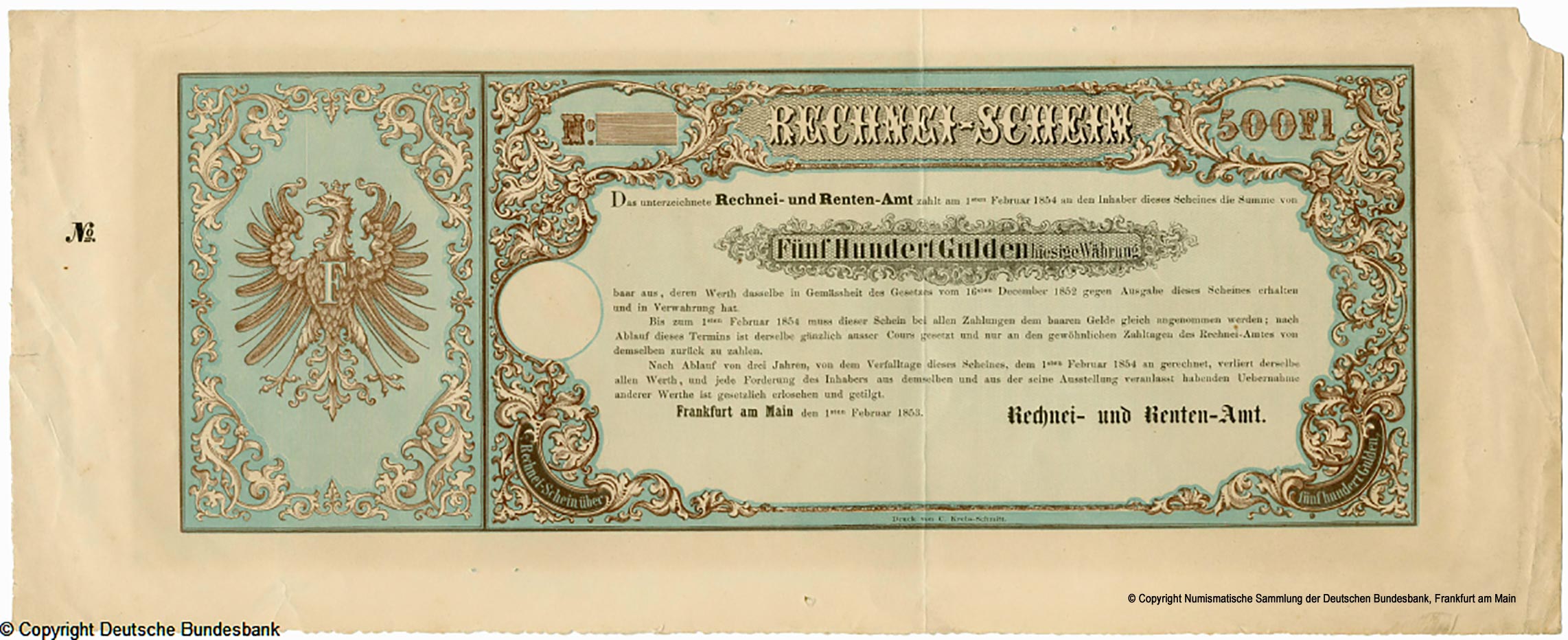 Rechnei und Rentenamt 500 Thaler 1853