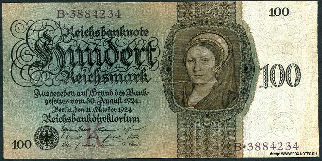 Reichsbanknote. 100 Reichsmark. 11. Oktober 1924.