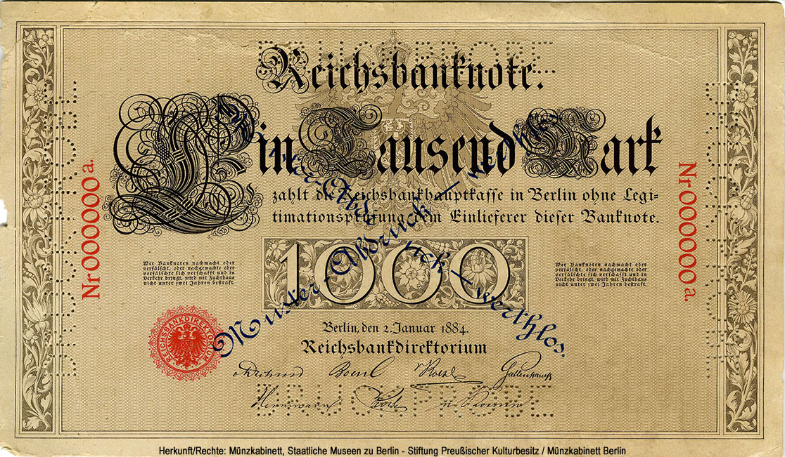 Reichsbanknote. 1000 Mark. 2. Januar 1884. 