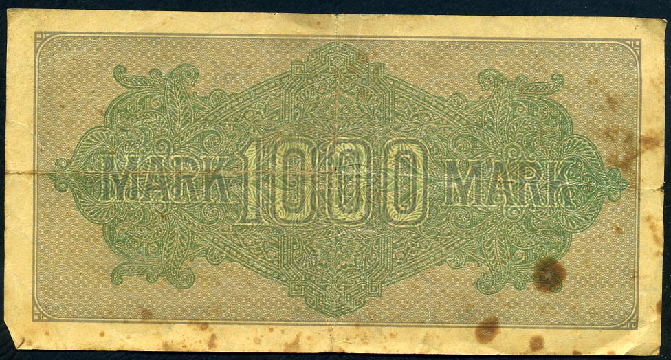 Reichsbanknote. 1000 Mark. 1922. Wz Sphärische Dreiecke (Dornen)