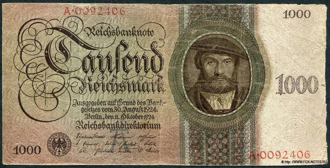 Reichsbanknote. 1000 Reichsmark. 11. Oktober 1924.