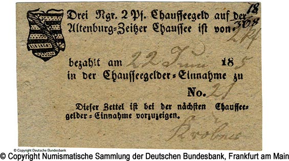 Chausseegelder-Einnahmestelle Wegegeld 3 Neugroschen oder 2 Pfennige 1850