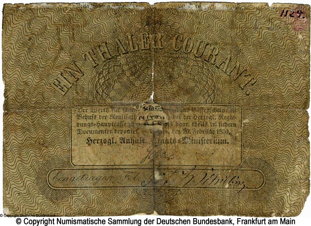  Anhalt-Cöthen-Bernburger Eisenbahn-Gesellschaft 1 Thaler 1850