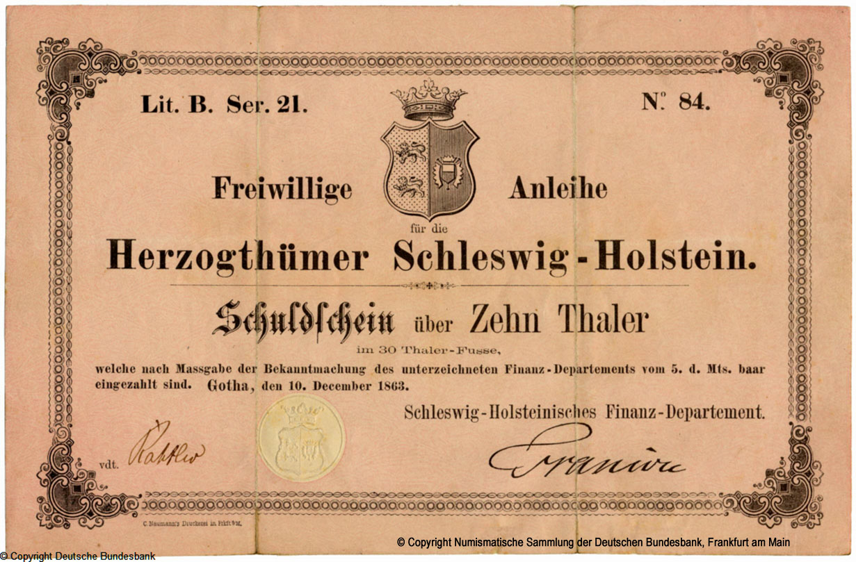 Schleswig-Holsteinisches Finanz-Departement 10 Thaler 1863