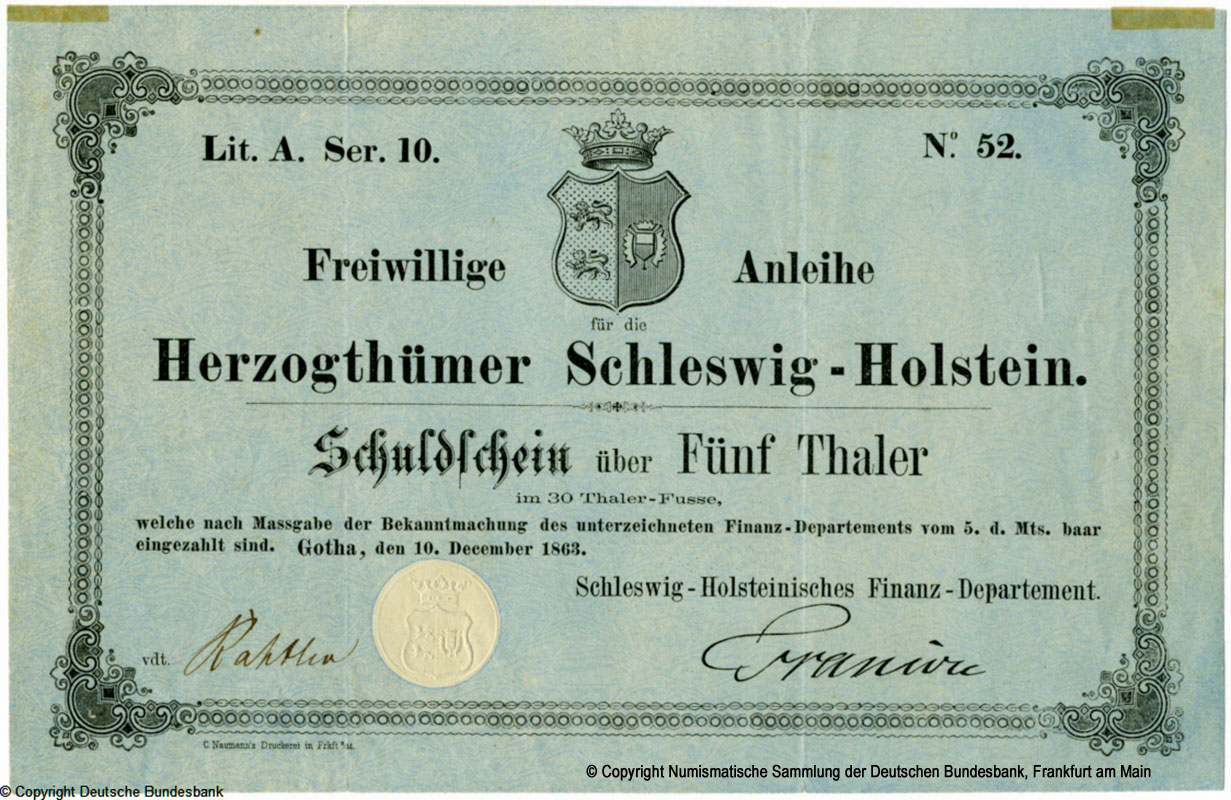 Schleswig-Holsteinisches Finanz-Departement 5 Thaler 1863