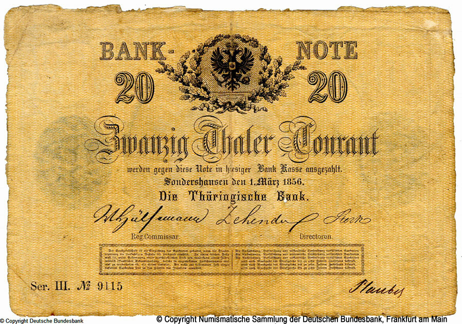 Thuringische Bank 20 Thaler 1856