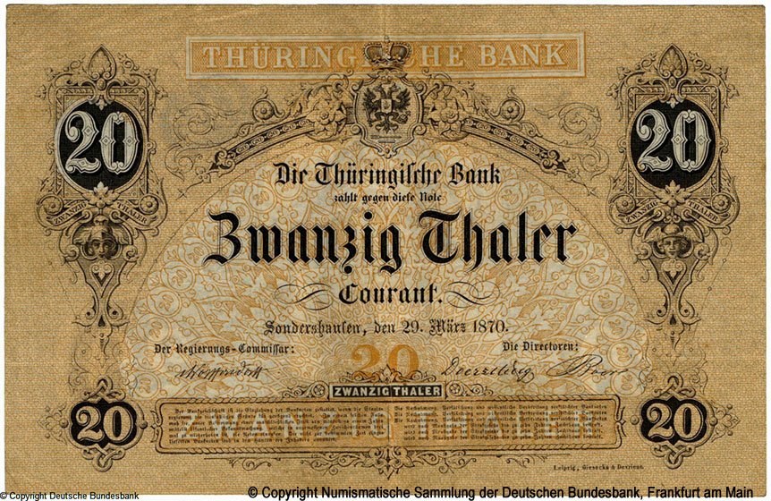 Thuringische Bank. 20 Thaler Courant. 1870. 