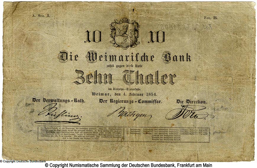 Weimarische Bank 10 Thaler 1854