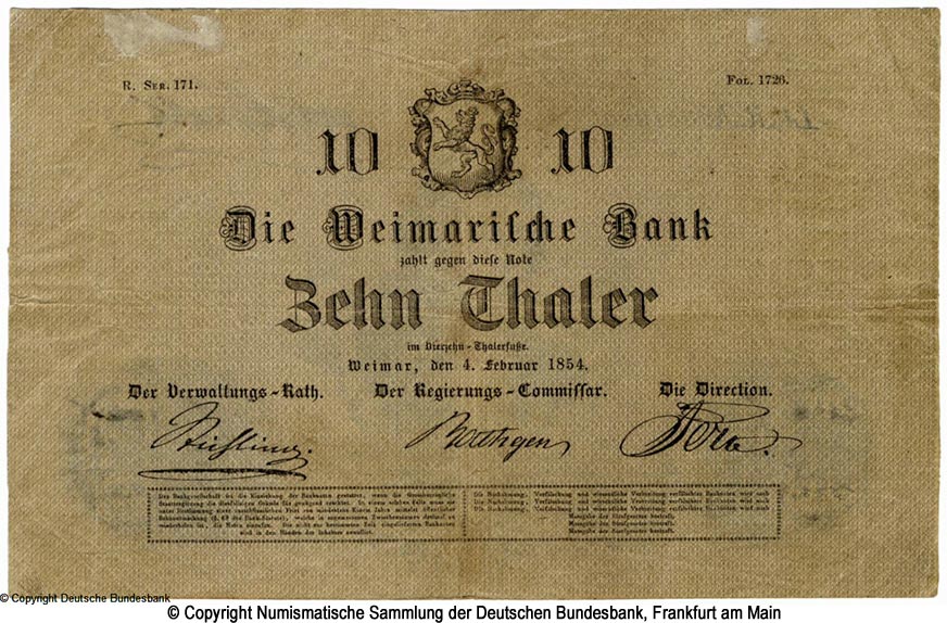Weimarische Bank 10 Thaler 1854