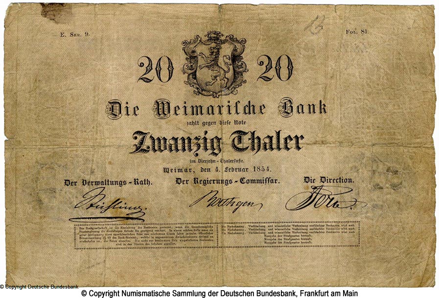 Weimarische Bank 20 Thaler 1854