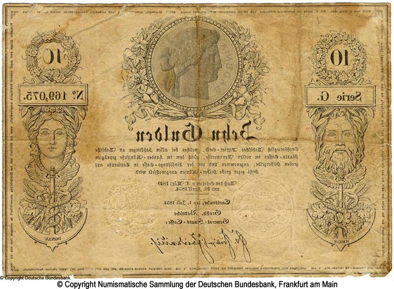 Großherzoglich-Badische General-Staats-Casse 10 Gulden 1854