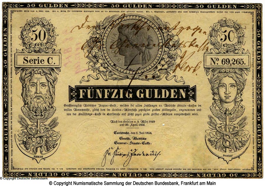 Großherzoglich-Badische General-Staats-Casse 50 Gulden 1854