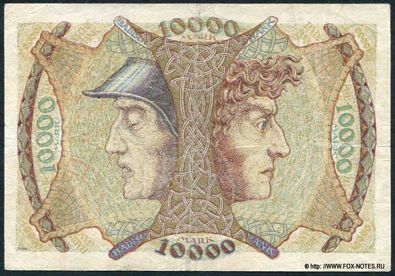 Badische Bank Banknote. 10000 Mark. 1. April 1923.