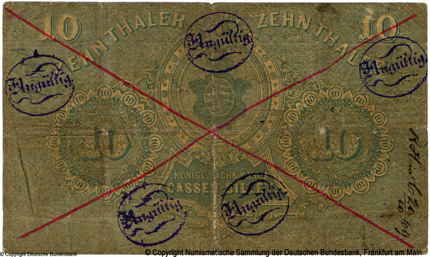 Königlich Sachsische Cassenbilet. 10 Thaler 1867