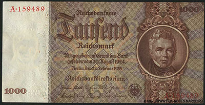 Reichsbank. Reichsbanknote. 1000 Reichsmark. 22. Februar 1936.